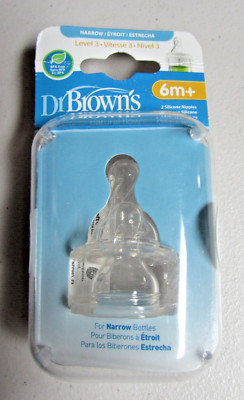 2 Pack Dr. Brown's Natural Flow Narrow Silicone Bottle Nipple Level 3 6m+ No 332