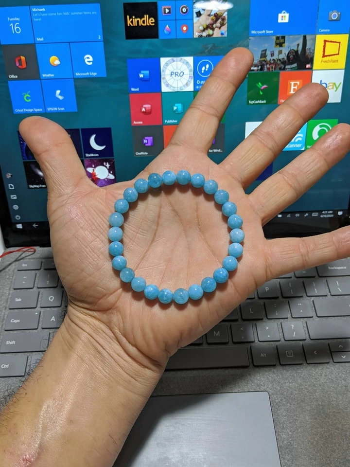 Calcedonia azul celeste (¡Excelente acabado!) Pulsera de cuentas hombre mujer 8 mm Foto 3 de 4