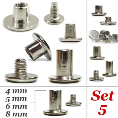 GLETSCHERLICHT 5 Stück Gürtelschrauben Set 4mm 5mm 6mm 8mm Buchschrauben Buch Gürtel Schrauben