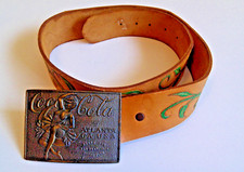 Coca Cola Belt Buckle With Leather Belt Vintage 1970's
