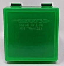 BERRY'S PLASTIC AMMO BOXES GREEN 100 ROUND 223 / 5.56 - FREE SHIPPING