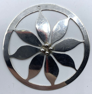 Leonore Doskow Jewelry 70s Sterling Silver Poinsettia Flower Christmas Ornament