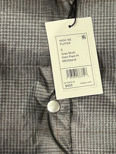 $455 Theory Glen PLAID High Neck DOWN Jacket PUFFER Women Small Grey Multi - Picture 2 of 4