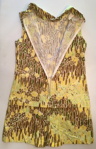 VINTAGE 1960 1970s Playsuit Size 12 Romper Yellow Floral M Medium Short Mini Mod - Picture 9 of 12