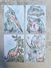 ACEO PRINT | Set Of 4 | Watercolor and Ink Dinosaur Series - Set 1