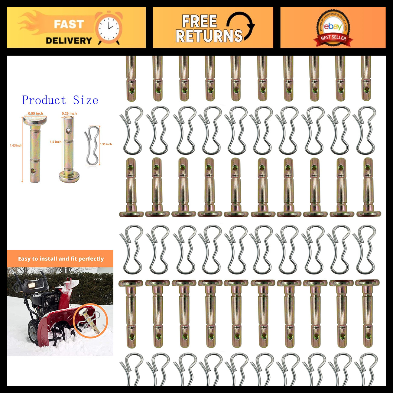 30 Pack Shear Pins & Cotter Pins for Lawn Mowers, Tractors, & Outdoor Equipment