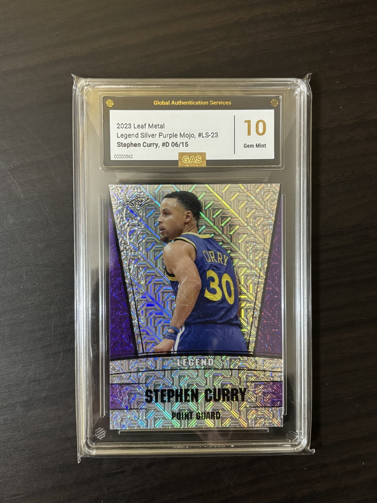 Stephen Curry 2023 Leaf Metal Legend Silver Purple Mojo /15 #LS-23 Gem Mint 10