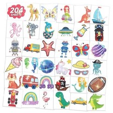 204 Sheets Tattoos for Kids Birthday Party Favors, Classroom Prizes Glitter