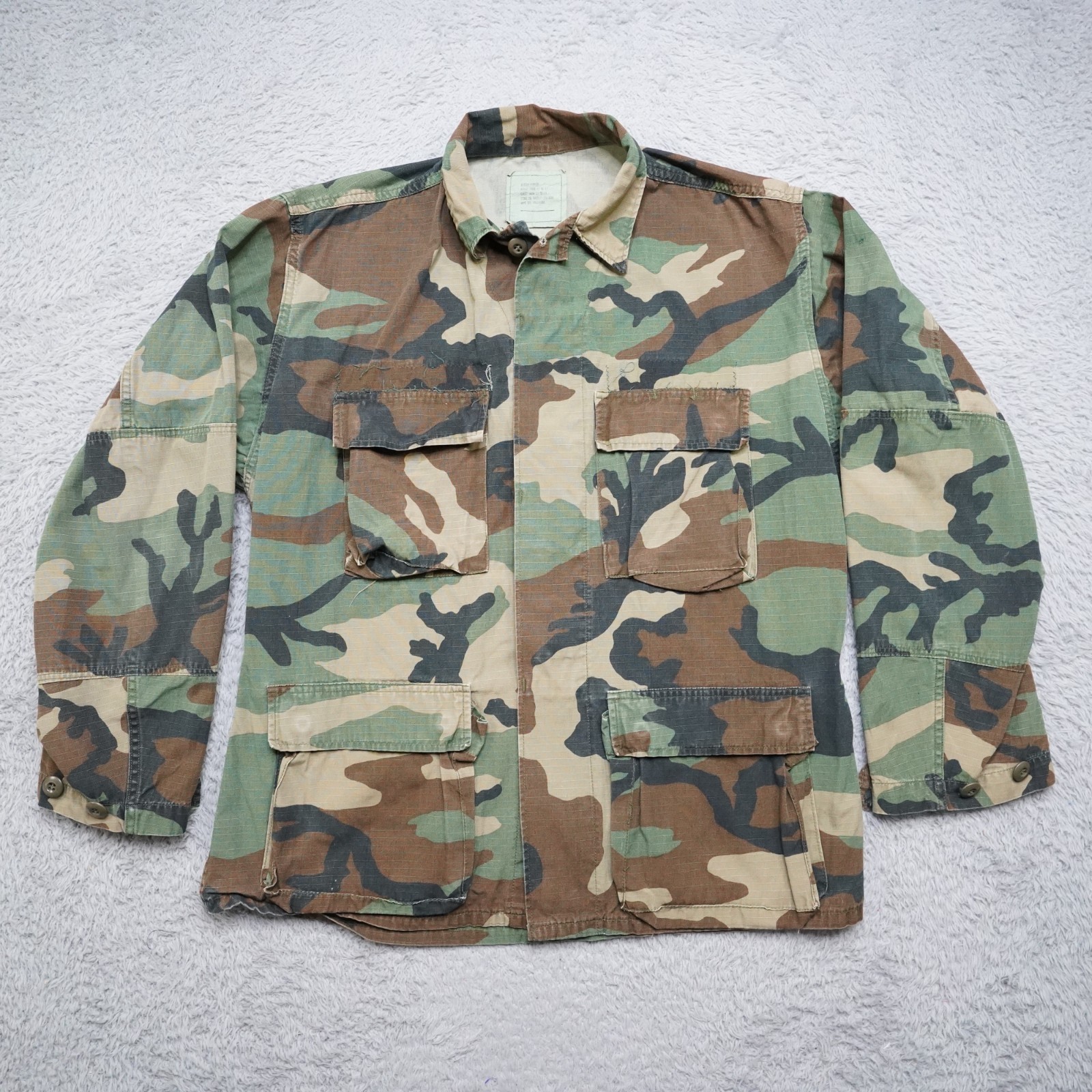 Vintage Army Jacket Mens Medium Combat Woodland Camo Field Top Coat 80s