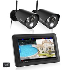 Wireless Security Camera System  7" Touchscreen Monitor and 2 HD Cameras  A...