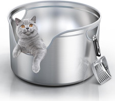 Stainless Steel Litter Box Metal with Integrated round for XL/XXL Big and Multi