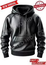 Men's Black Premium Leather Hoodie Handmade Genuine Lambskin Leather Jacket