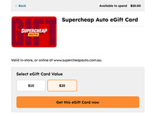 Supercheap Auto 6 eGift Cards/Vauchers $20 each, $120 value for only $90