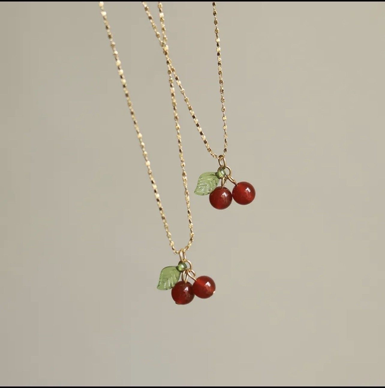 18K Gold Plated Retro Cherry Resin Pendant Stainless Steel Necklace  