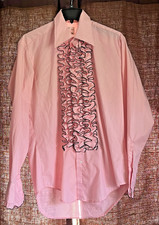 Vintage 70s Pink Ruffle Tuxedo Shirt Retro Disco Glam Prom Costume M4