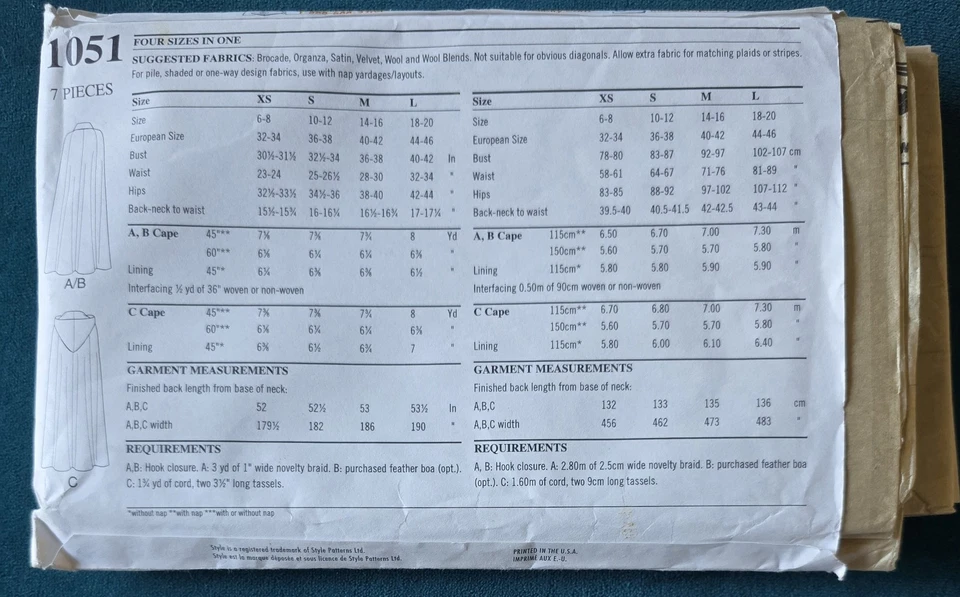 1980s Full Length Hooded Cape Wedding Style 1051 Sewing Pattern - Image 3 of 3