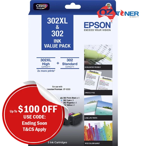 Genuine EPSON #302XL+302 C/M/Y/PBK 5x Ink Value Pack XP-6000 XP-6100 C13T01XC96 - Picture 1 of 1