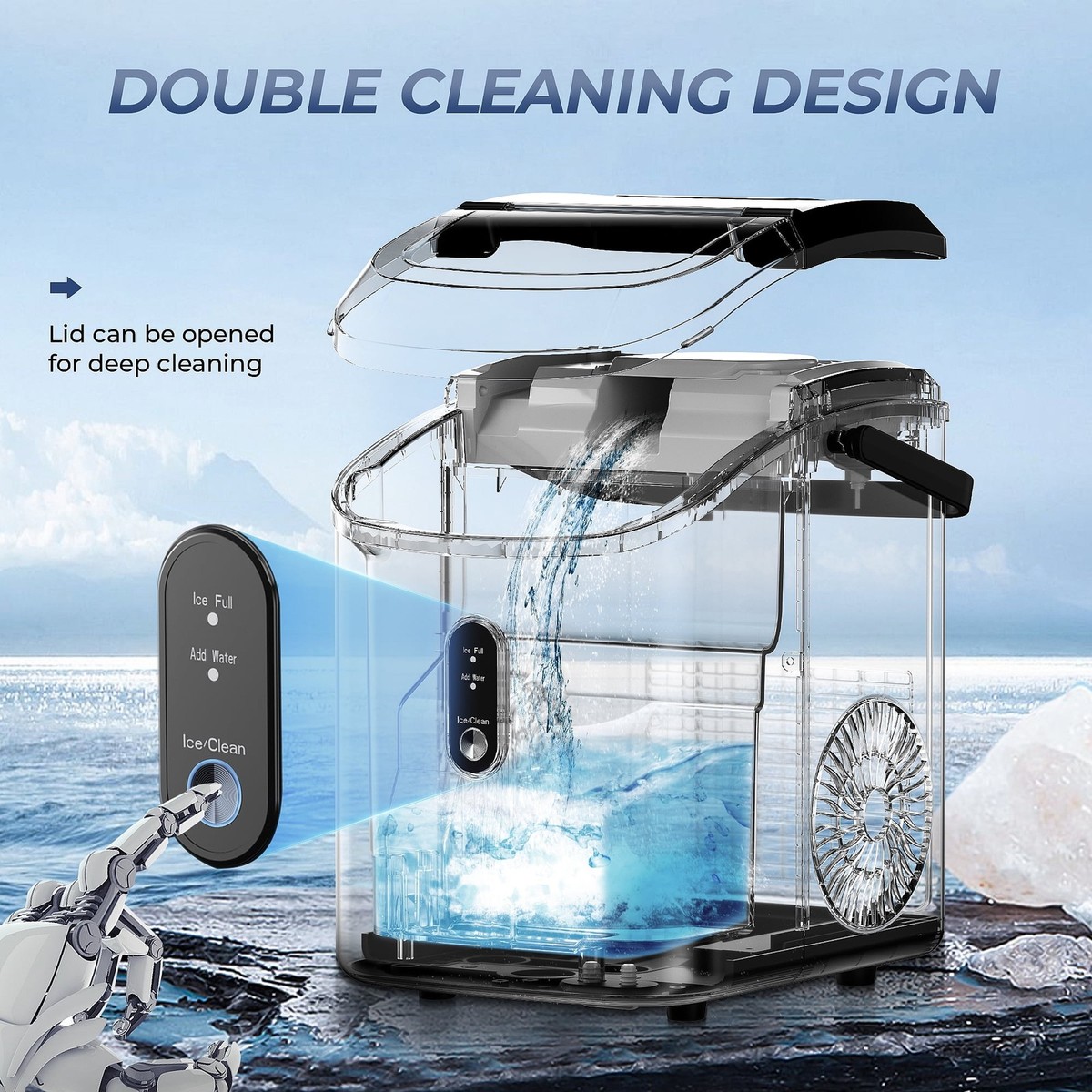 Simzlife ZX-IM-12S-S Nugget Ice Maker Countertop with Handle