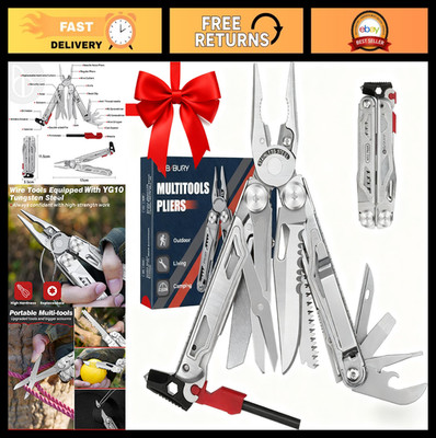 22-in-1 Stainless Steel Multitool Pliers with Scissors, Flint, Window Breaker -