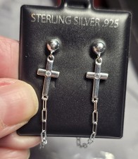 Sterling Silver Cross Earrings With Paperclip Chain