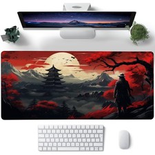 Desk Pad, Japanese Samurai Cherry Blossoms XL Gaming Mouse Pad with Stitched ...