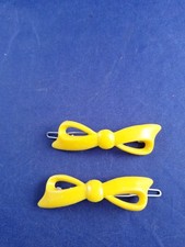 Vtg 1970's Goody Yellow BOWS Hair Barrettes Pair Hair Accessory 17-18