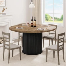 Round Dining Table 47" Farmhouse Circle Dinner Table w/Metal Base for 4-6 People