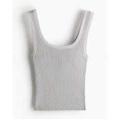 H&M Divided Tank Top Women Large Light Grey Scoop Neck Ribbed Knit Scoop Neck