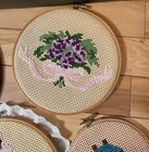 Vtg 5 Pc Finished Framed Needlework Cross Stitch Framed Wall Art Handmade Decor — photo 4