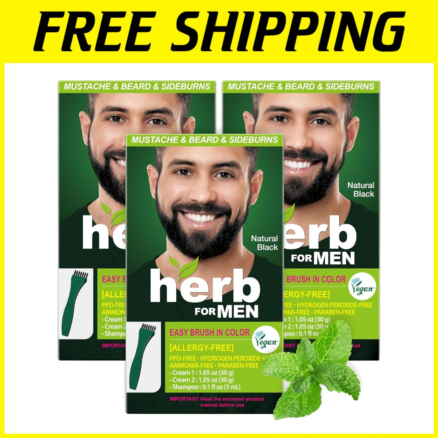 Mustache & Beard Dye - Natural Black, PPD-Free, Vegan Formul
