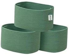 3-Pack Woven Rope Shelf Baskets - 15x10x9in Decorative Storage Basket Green