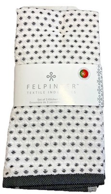 Felpinter Kitchen Towel Turkish Towels Set of 3 Towel 100% Cotton Black/ W Towel