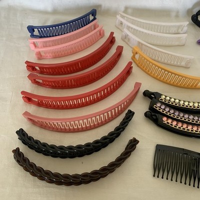 Vintage Lot 6 Purple Plastic Hair Claw Clips Rhinestones, Butterfly, Banana 80s 80s Banana Hair Clips Clincher Combs Retro Lot of 21 Vintage  main image 2