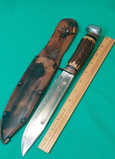 Vintage Solingen Fixed Blade Hunting Knife with Leather Sheath