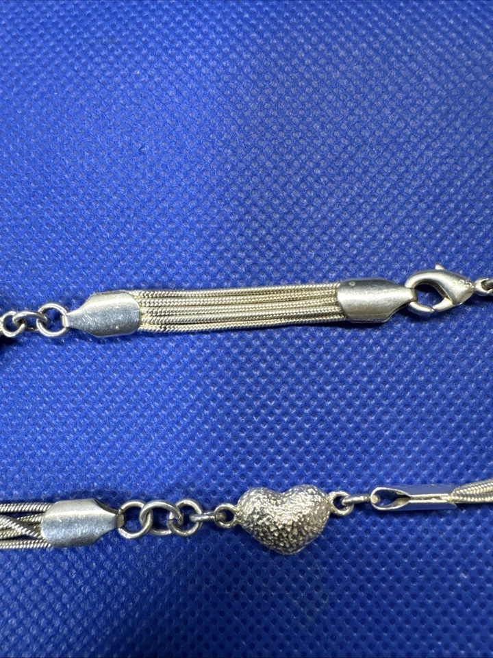VINTAGE 925 Sterling Silver HEARTS Necklace 26.7g - Imagem 2 de 4