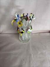 Bimini Glass Cocktail Picks with Red Bowl Stand, 1920s, Vienna Austria