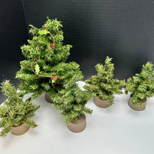 Lot of 5 Christmas Village Miniature Artificial Assorted Christmas trees 5" 9"