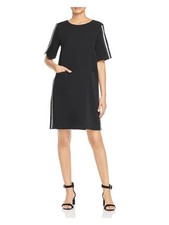 LE GALI Womens Shift Short Dress Black Zippered Short Sleeve Jewel Neck XS