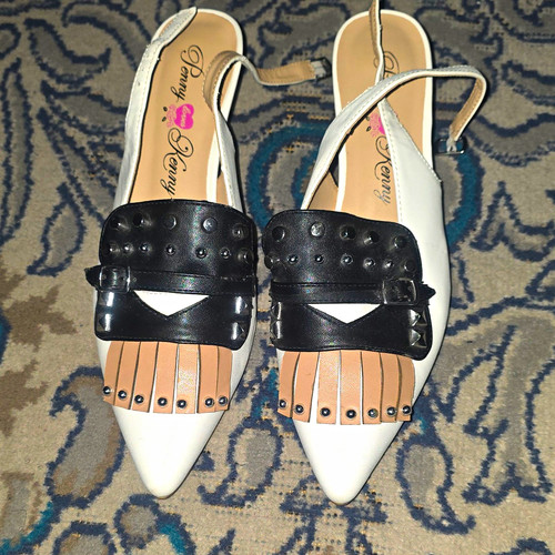 Penny Loves Kenny Women’s Leather Studded Slingback Heels US 10