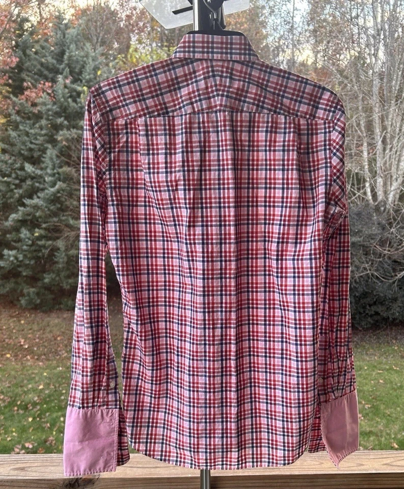 Camisa de vestir Ted Baker para hombre 14,5 puño abatible algodón egipcio abotonada a cuadros pequeña Foto 2 de 4