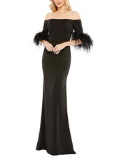 Mac Duggal Feather Trim Column Gown Women's