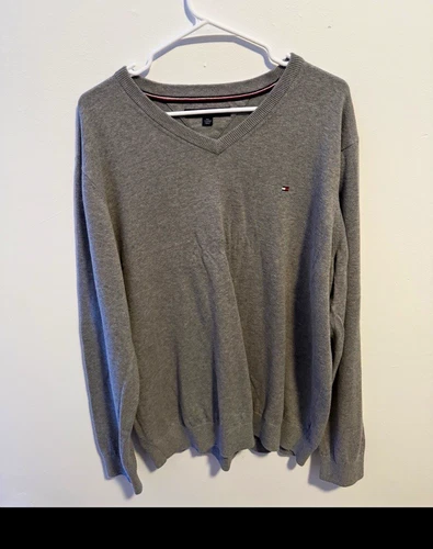 Tommy Hilfiger Women's Gray V-Neck Tight-Knit Pullover Sweater Long Sleeve XXL
