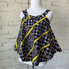 African Katange Fabric Crop Swing Shirt Purple Black Yellow Handmade Small Top
