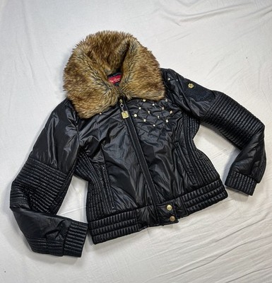 VTG Apple Bottoms Trashy Y2K Coyote Fur Puffer Jacket XL Cropped Babydoll RARE
