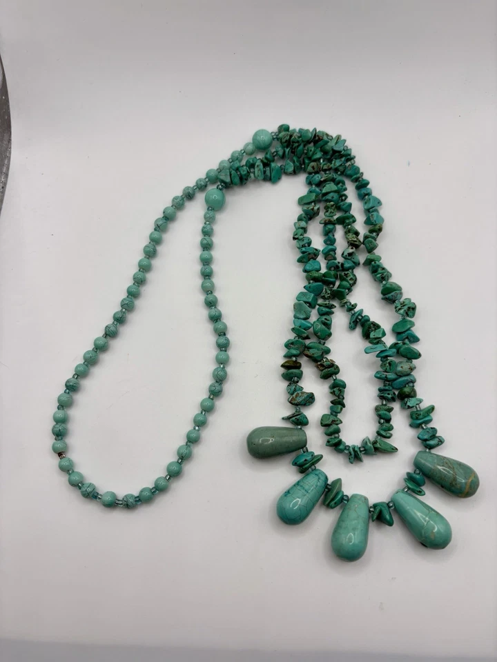 Collar largo de doble hilo con cuentas de astillas turquesa hecho a mano? Western Boho Foto 4 de 4