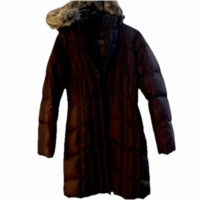 Eddie Bauer Down jacket, long length, maroon color, size women's small, used