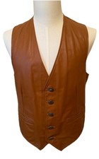 Vtg 70s LEATHER Western Cowboy VEST 42 Buffalo Buttons Custom Marcia's of Denver