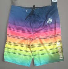 Hurley Boys Size 20/30 Multicolor Striped Board Shorts Drawstring Waist NEW