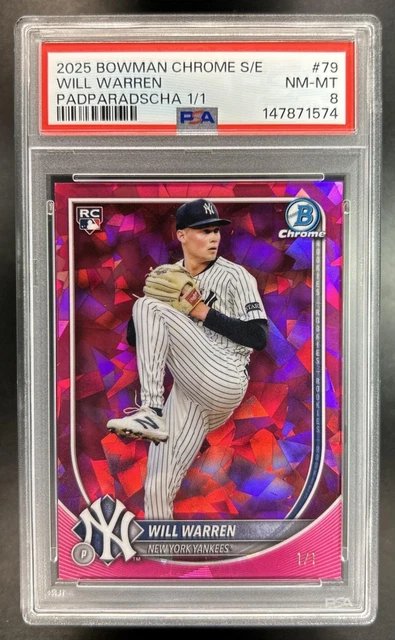 2025 Bowman Chrome Sapphire Will Warren RC Padparadscha Refractor #1/1 PSA 8
