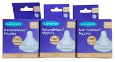 3 Pks Lansinoh NaturalWave Baby Bottle Nipples, Fast Flow Anti-Colic 2 ct Each